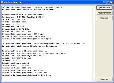 Bildschirmfoto von WR-Tools SmartCard