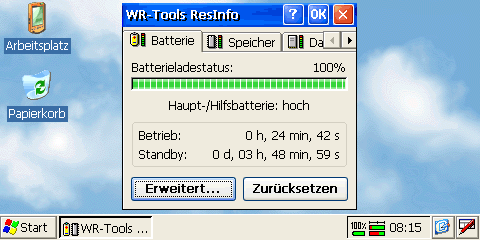 Bildschirmfoto von ResInfo auf einem Handheld PC
