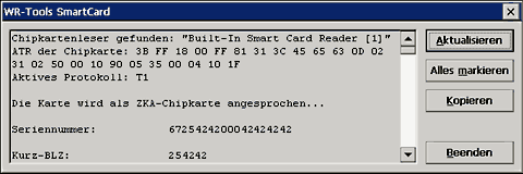Bildschirmfoto von WR-Tools SmartCard